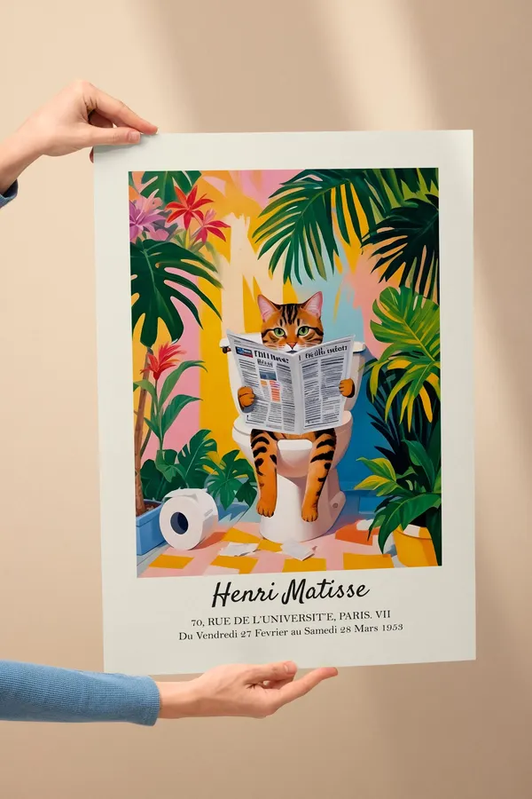 Matisse Tabby Cat Funny Bathroom Art Print