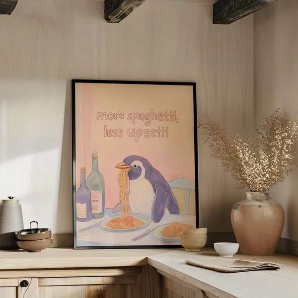 Funny Penguin More Spaghetti Less Upsetti Poster
