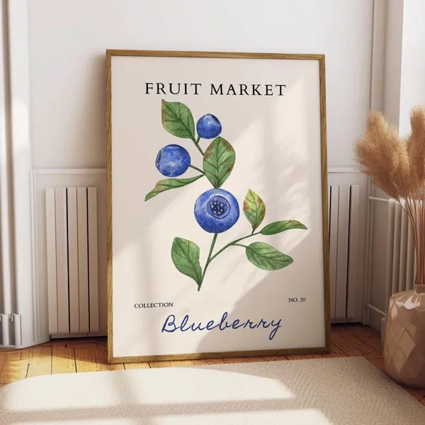 Blueberry Fruit Market Poster, Kitchen Decor Print