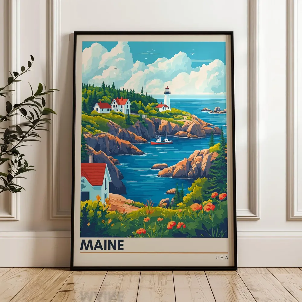 Maine Travel Poster, Acadia Illustration Art Print