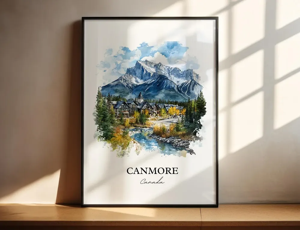 Canmore Canada Watercolor Travel Poster, Alberta