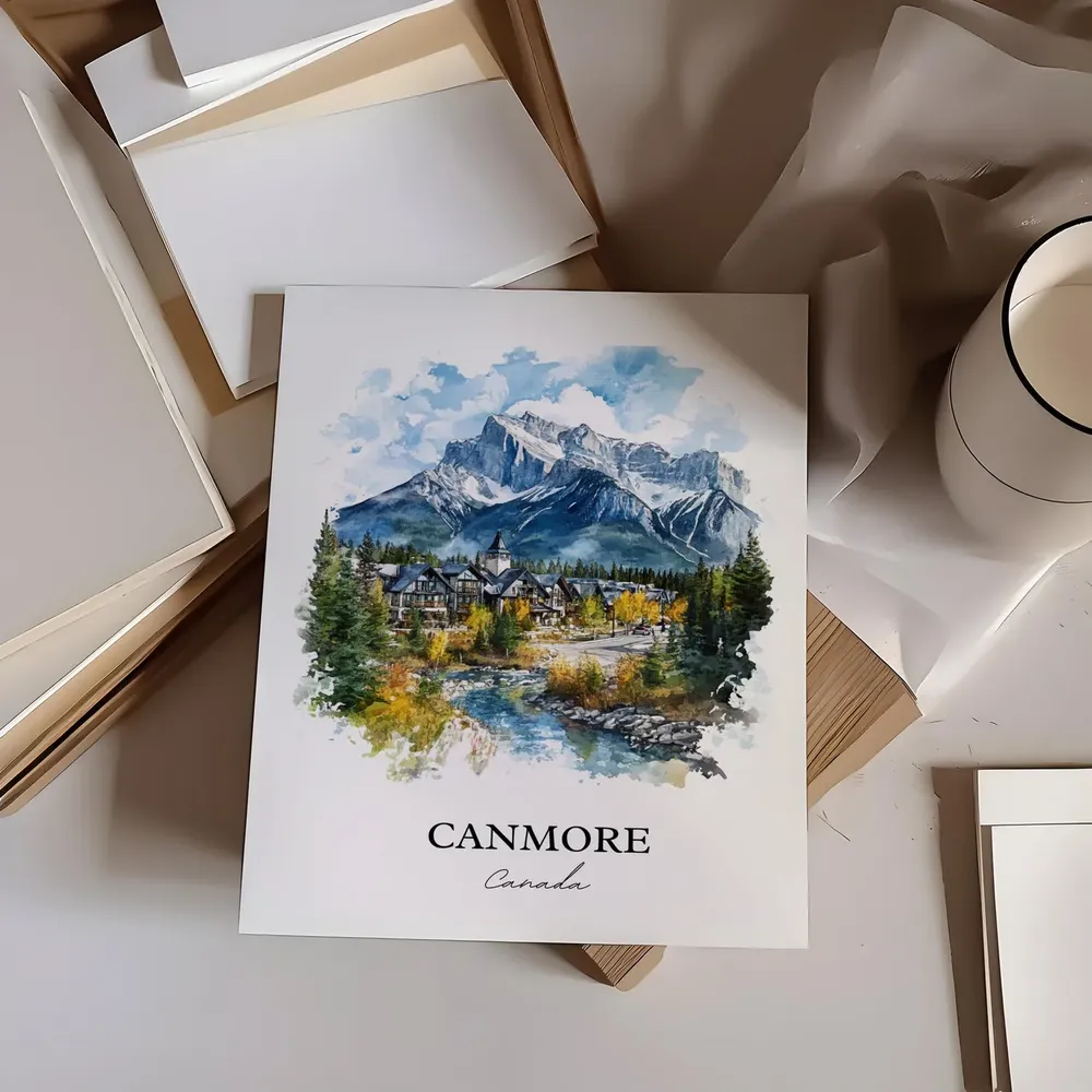 Canmore Canada Watercolor Travel Poster, Alberta - Image 2