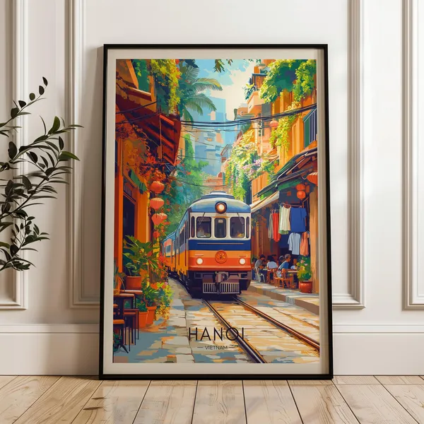 Hanoi Travel Poster, Vietnam Train Street Wall Art Print