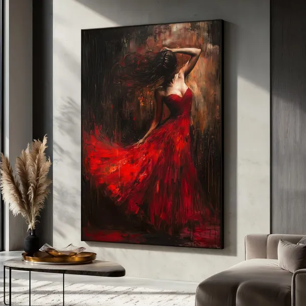 Sensual Woman In Red Painting, Bedroom Wall Art