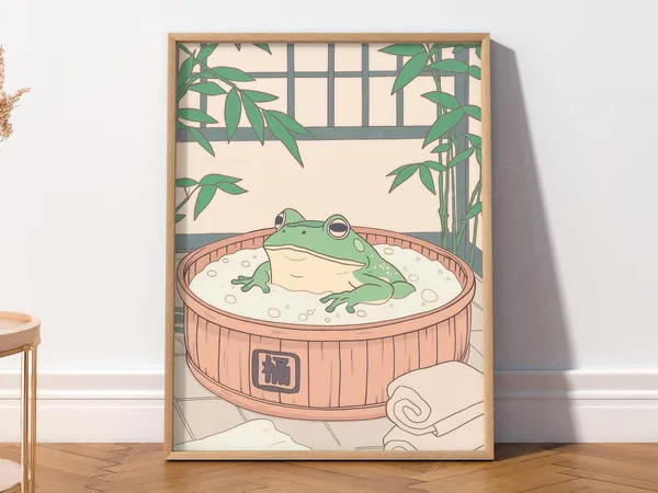 Japanese Frog in a Bathtub Minimalist Art Print