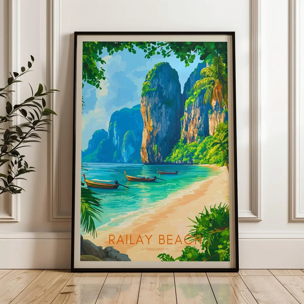 Railay Beach Travel Poster, Thailand Office Decor