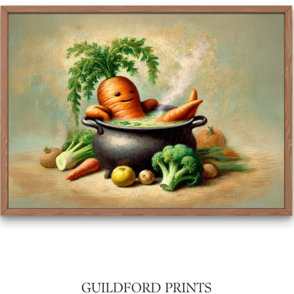 Vintage Carrot Soup Funny Kitchen Wall Art Print