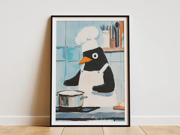 Penguin Chef Cooking Kitchen Art Print