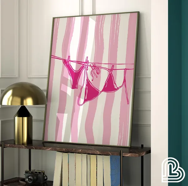 Pink Bikini Watercolor Beachy Art Print, Coastal Cowgirl