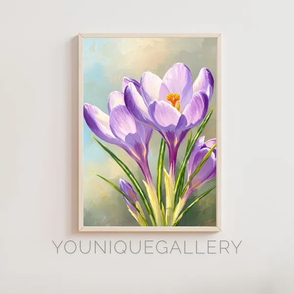 Crocus Flower Purple Botanical Oil-Style Art Print