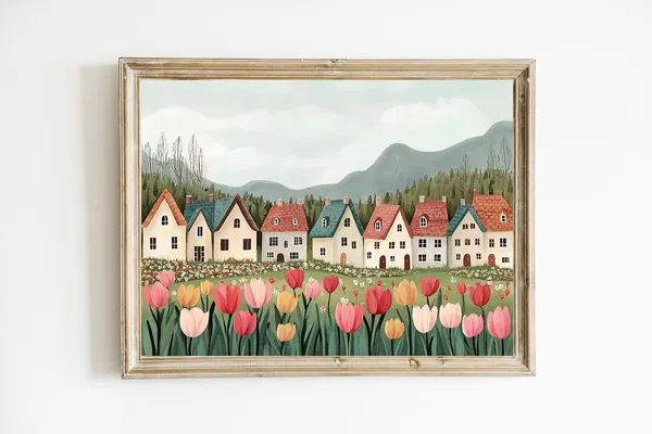 Whimsical Amsterdam Landscape, Farmhouse Art Print
