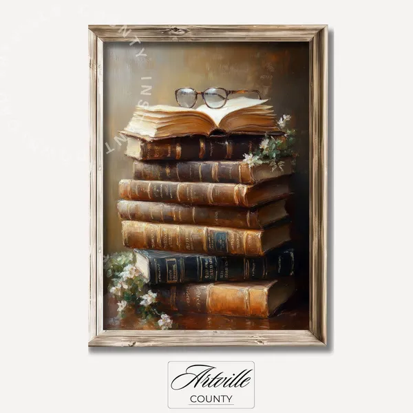 Vintage Books Art Print, Light Academia Library Decor