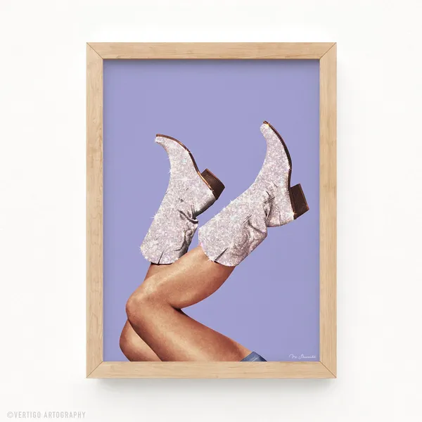 These Boots Glitter Cowgirl Art Print, Rodeo Disco