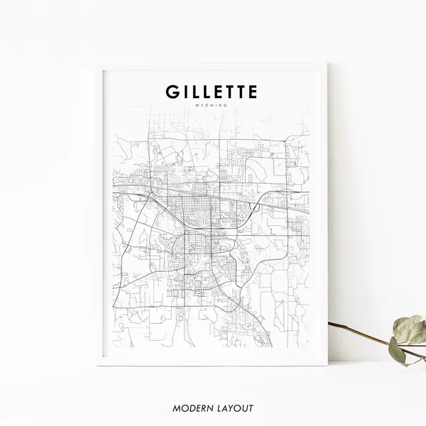 Gillette Wy Map Print, Wyoming City Street Poster