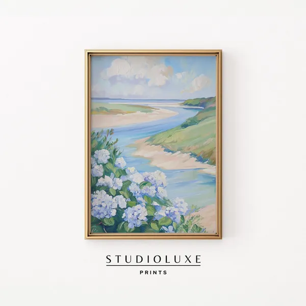 Hydrangea Landscape Coastal Wall Art Print