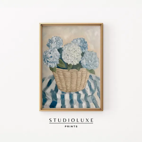 Hydrangea Basket Painting Coastal Art Print