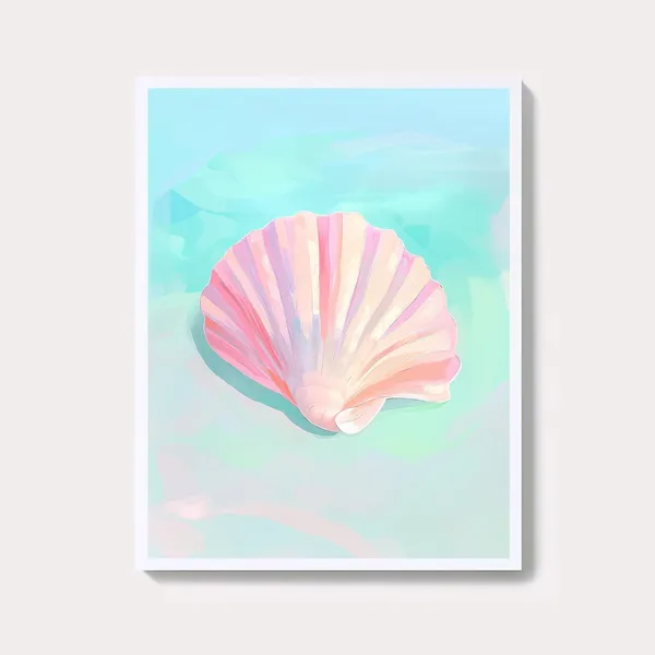 Pink Scallop Seashell Print, Pastel Coastal Art Print