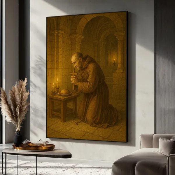 Prayer Before A Simple Meal, Monk In Monastery Art Print