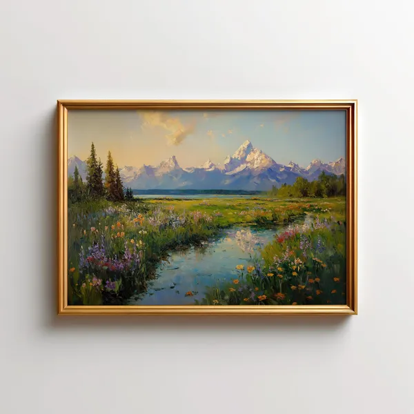 Grand Teton Spring Mountain Landscape Art Print