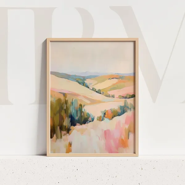 Pastel Hillside Landscape Abstract Countryside Art Print
