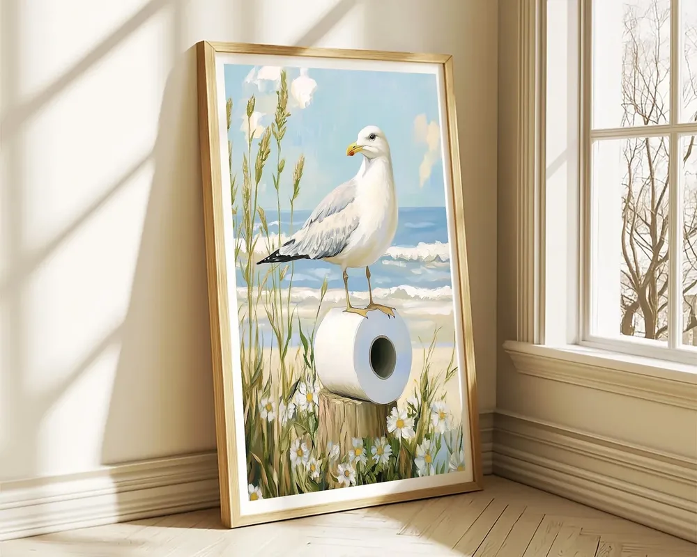 Seagull Toilet Paper Beach Bathroom Poster Print - Image 3