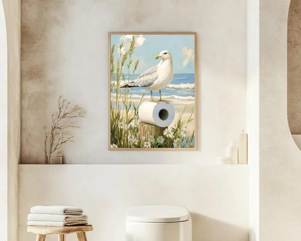 Seagull Toilet Paper Beach Bathroom Poster Print - Image 2