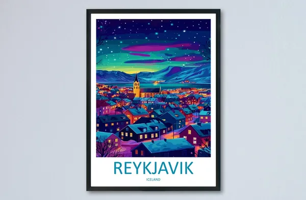 Reykjavik Travel Poster, Nordic City Wall Art