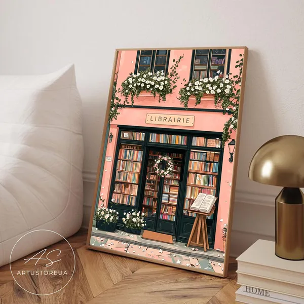 Bookshop French Bookstore Vintage Art Print
