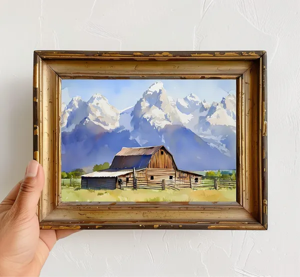 Moulton Barn Watercolor Print, Grand Teton