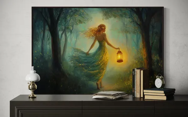 Mystical Forest Woman Art Print, Fantasy Forest Decor