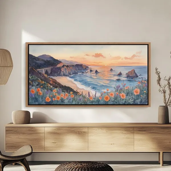 Big Sur Coastline Travel Poster, Watercolor Landscape