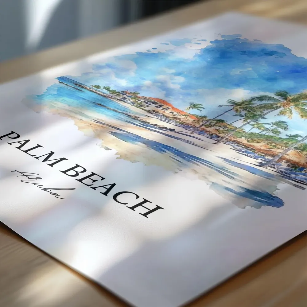 Palm Beach Aruba Watercolor Travel Poster, Oranjestad - Image 6