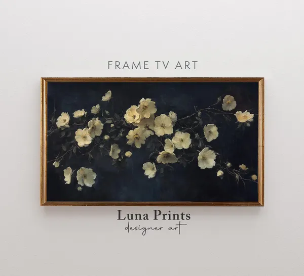 Spring Floral Frame Art Print, Muted Yellow Flowers