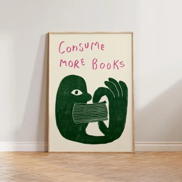Retro Book Wall Art Reading Print, Literature Decor