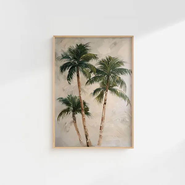 Tropical Palm Tree Soft Painting, Boho Coastal Poster