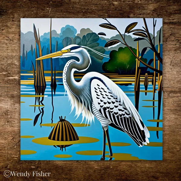 Great Blue Heron Decorative Ceramic Tile Art