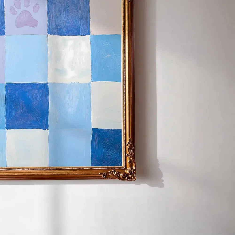 Dusty Blue Checkered Dog Print, Dog Nursery Art Print - Image 2