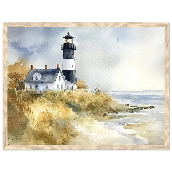 Lighthouse On Lake Michigan Shores Watercolor Art Print