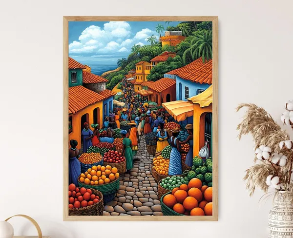 Senegal Marketplace Illustration, African Fruit Art