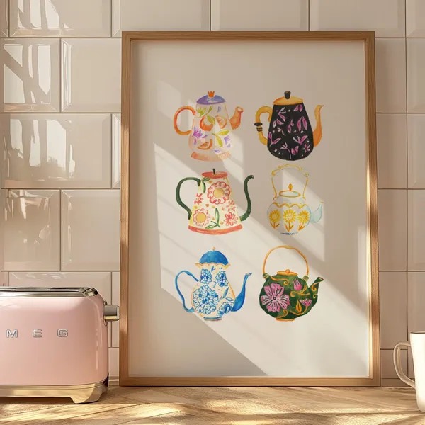 Teapots Vintage European Kitchen Art Print