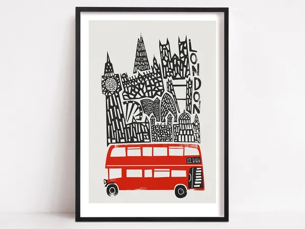 London Travel Poster, Mid-Century Modern Skyline