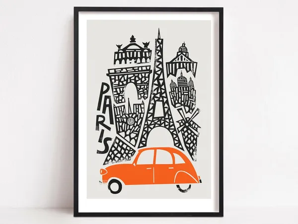 Paris Retro Travel Poster, Mid Century Modern Art Print