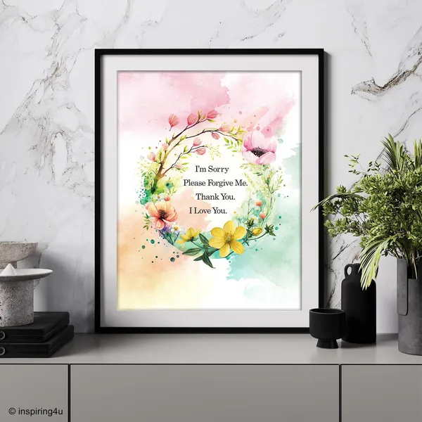 Hooponopono Prayer Floral Inspirational Art Print