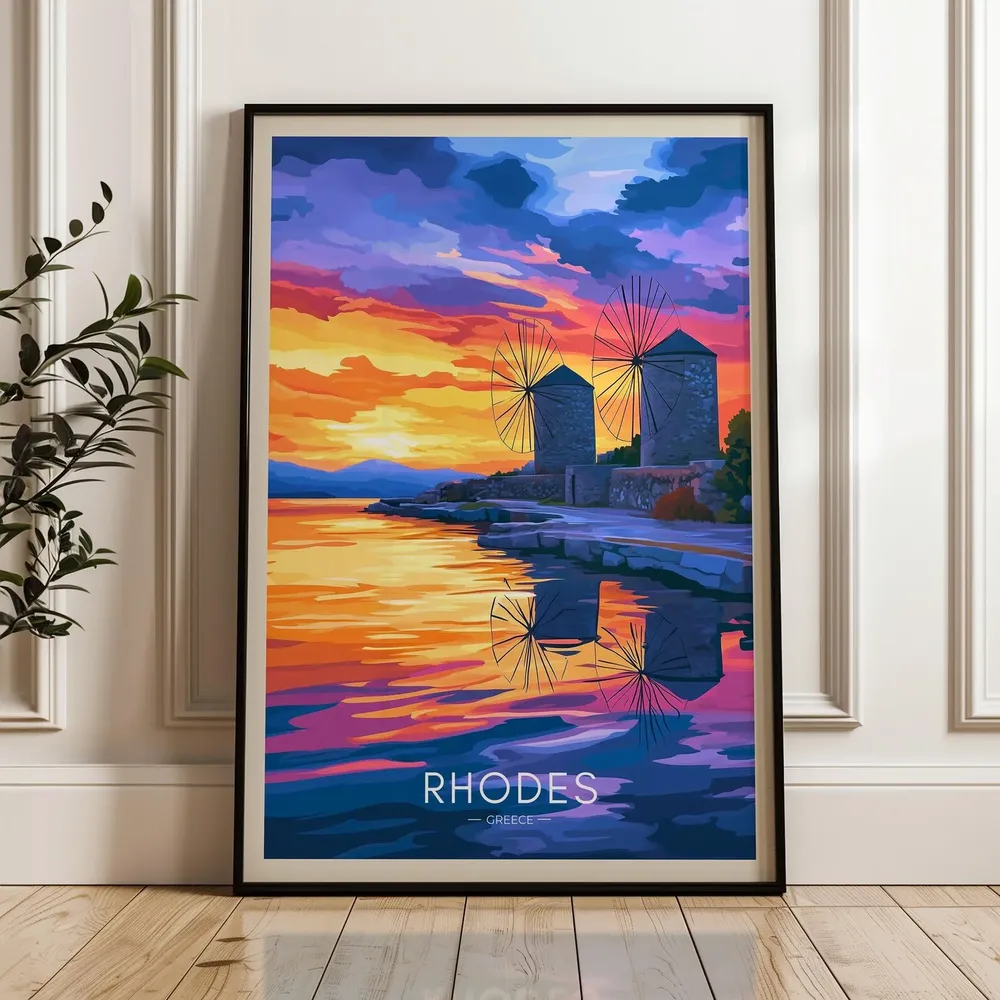 Rhodes Travel Poster, Greece Wall Art Print