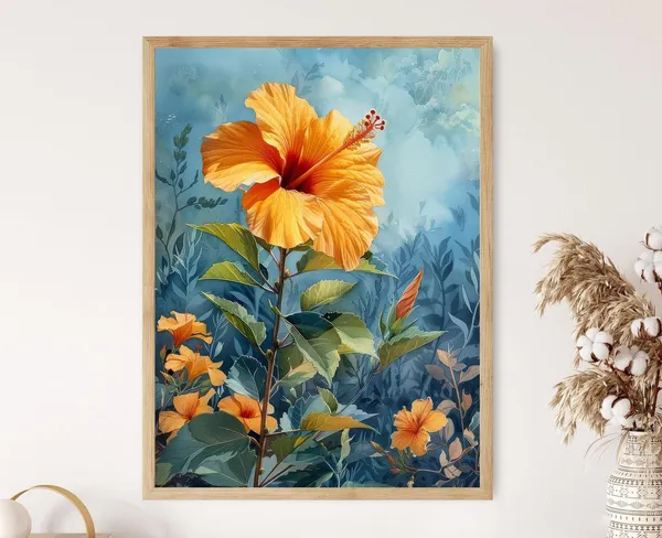 Colorful Hibiscus Botanical Art Print, Tropical Flower