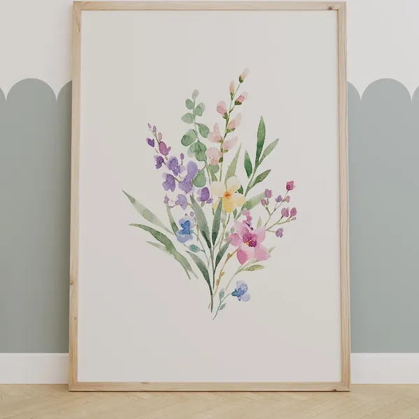 Blooming Garden Delight, Watercolor Kids Room Art Print