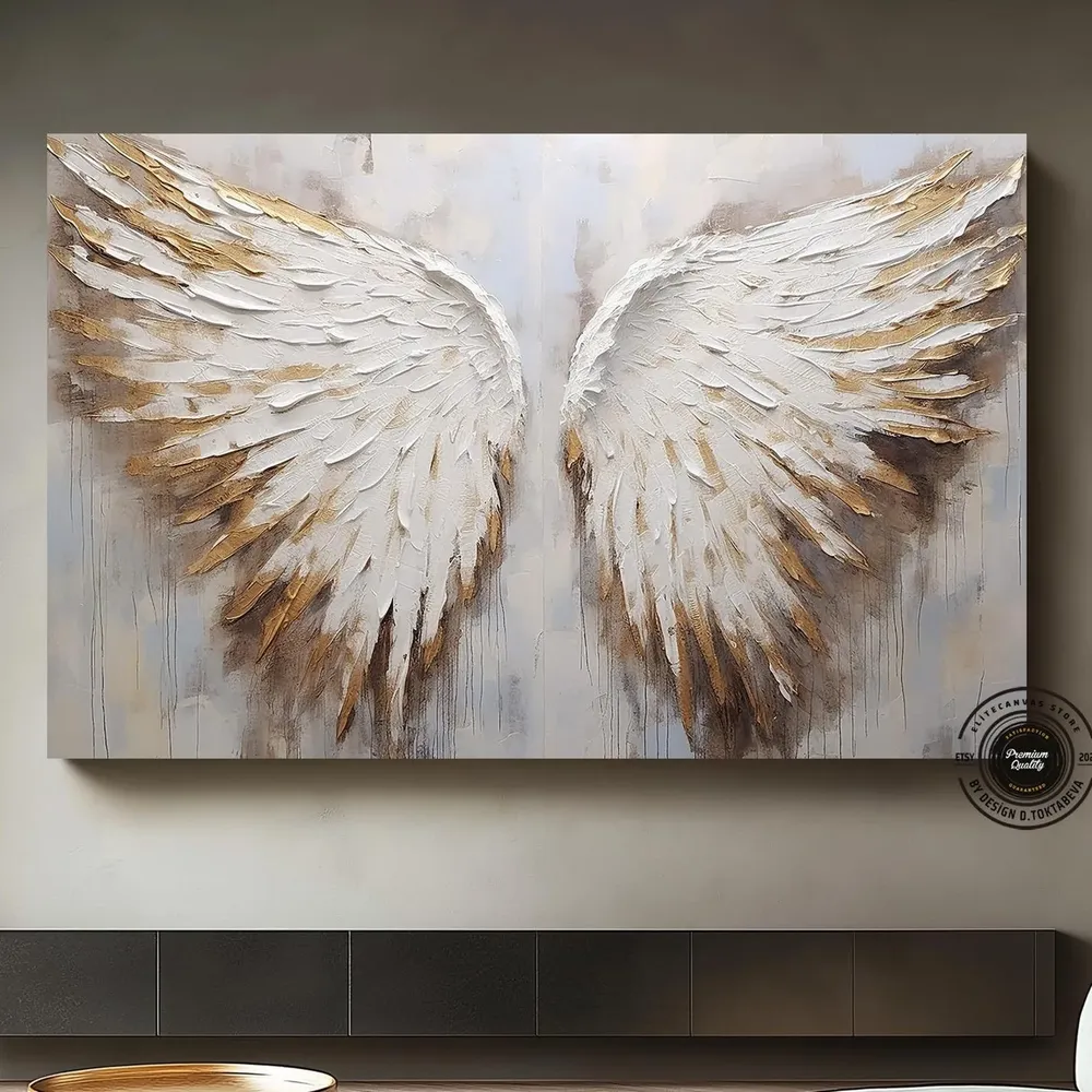 Gold Feather Wings Angel Wall Art Print
