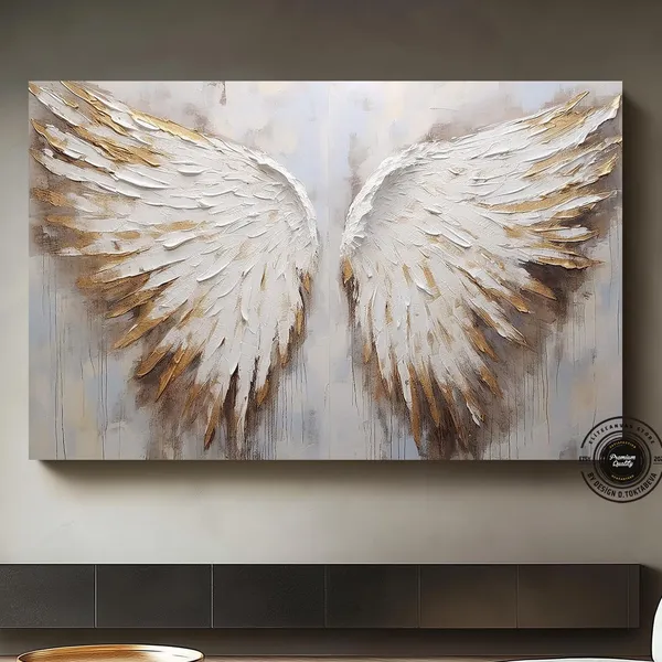 Gold Feather Wings Angel Wall Art Print