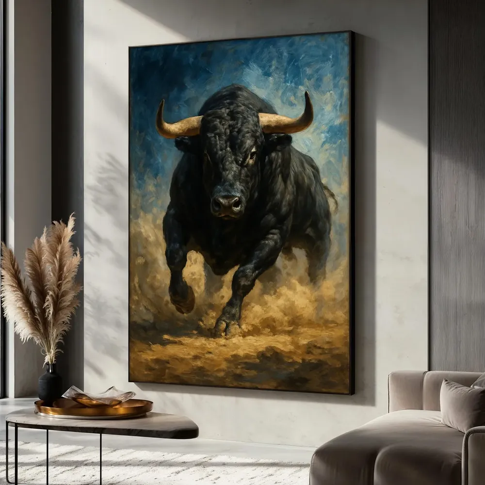 Charging Bull Painting, Animal Poster Gift