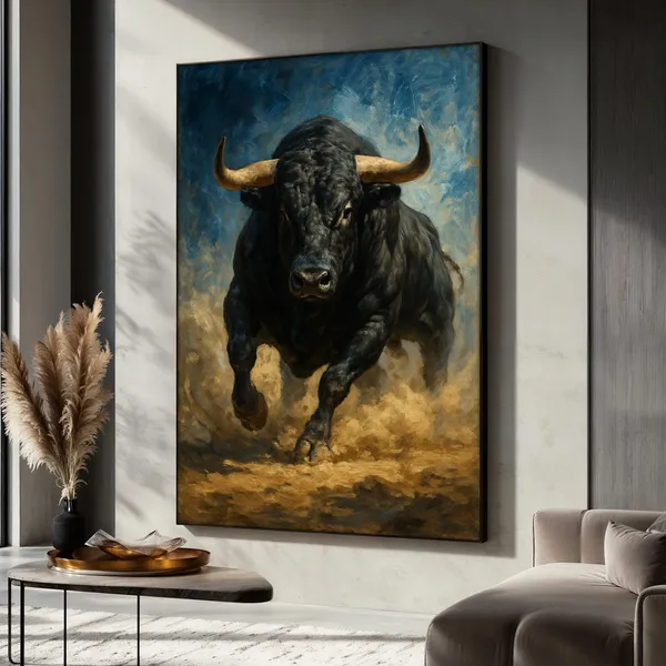 Charging Bull Painting, Animal Poster Gift